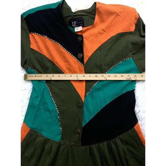 Vintage 80s American Jumpsuit Sz S Olive Green Orange‎ Shoulder Pads NWT USA - Picture 10 of 13